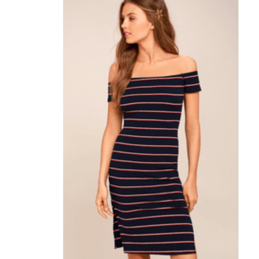 LuLu's Perfect Places Navy Blue Striped Bodycon S